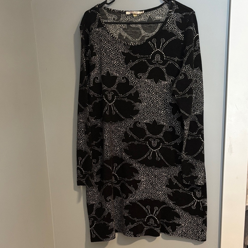 Anthropologie Aryeh XL Black White Floral Dot Long Sleeve Knit Sweater Dress